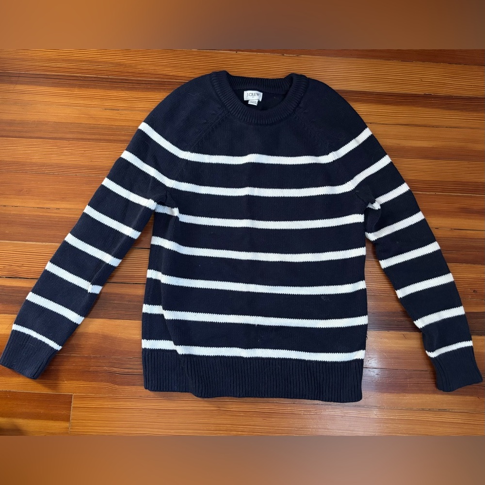 J. Crew Women’s Striped Crewneck Sweater - Dark Blue and White